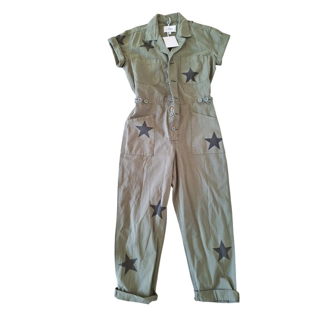 Pistola Grover Star Print Field Suit Olive Green Cotton Jumpsuit Size M P1950SOL